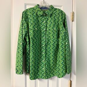 Talbots Women’s Petite Button Down Shirt Horse Print Green Cotton Size 18P